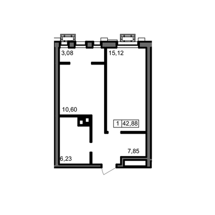 42,9 м², 1-комн. квартира, 3/23 этаж