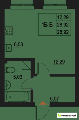 28,9 м², 1-комн. квартира, 17/20 этаж