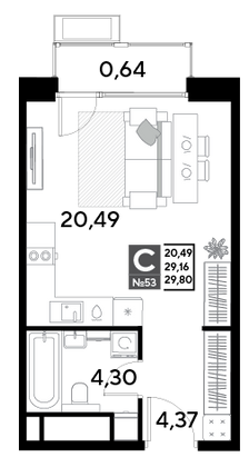 Продажа квартиры-студии 29,8 м², 6/25 этаж