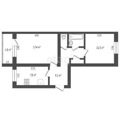 Продажа 2-комнатной квартиры 50,3 м², 2/5 этаж