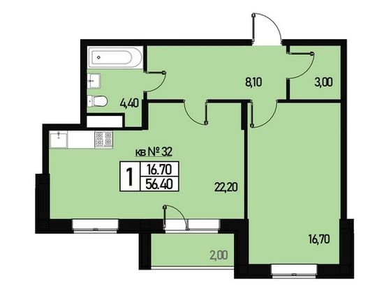 Продажа 2-комнатной квартиры 54,2 м², 1/3 этаж