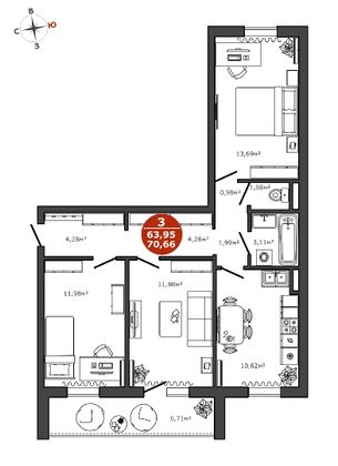 Продажа 3-комнатной квартиры 67,1 м², 2/16 этаж