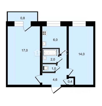 Продажа 2-комнатной квартиры 45,1 м², 5/5 этаж