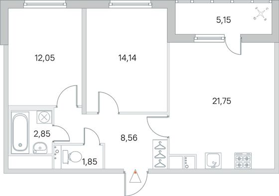 Продажа 2-комнатной квартиры 63,8 м², 1/8 этаж