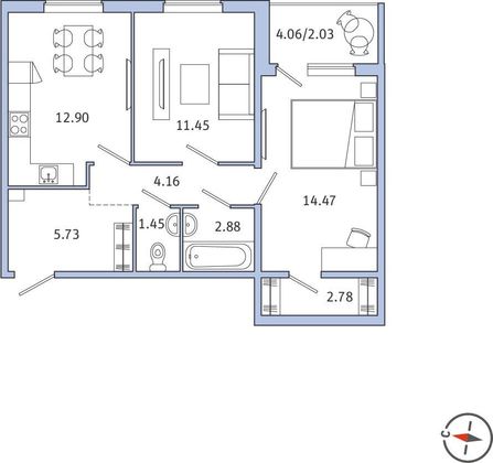 Продажа 2-комнатной квартиры 57,8 м², 3/5 этаж