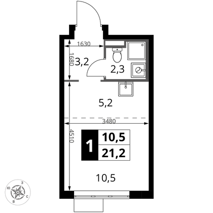 21,2 м², студия, 8/24 этаж