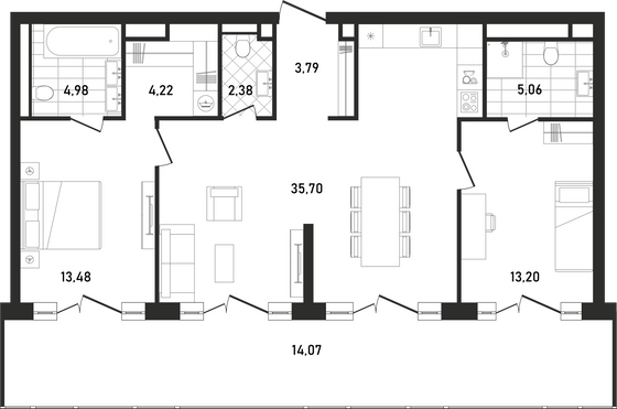 96,6 м², 2-комн. квартира, 28/33 этаж