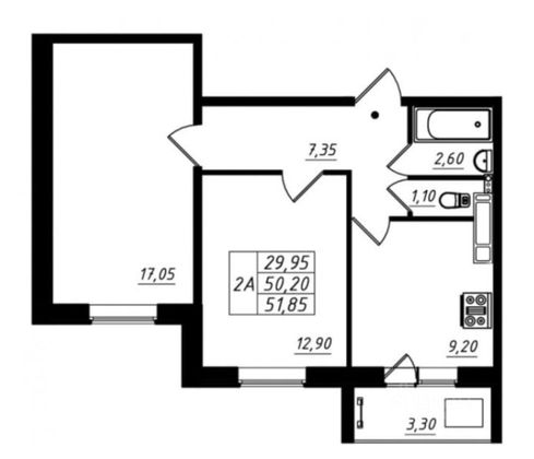 Продажа 2-комнатной квартиры 50,2 м², 12/16 этаж