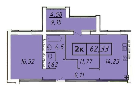 Продажа 2-комнатной квартиры 62,3 м², 5/9 этаж