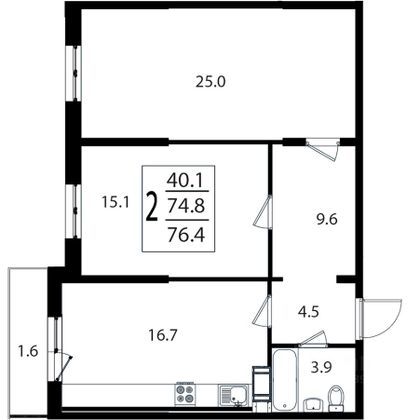 Продажа 2-комнатной квартиры 74,8 м², 14/18 этаж