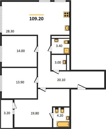 Продажа 3-комнатной квартиры 109,2 м², 10/11 этаж