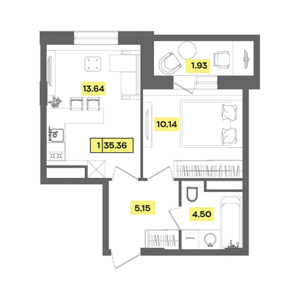 Продажа 2-комнатной квартиры 35,4 м², 4 этаж
