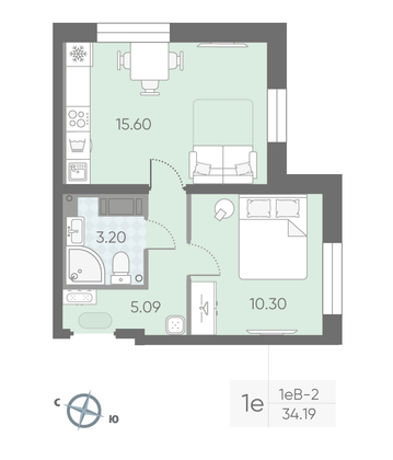 Продажа 1-комнатной квартиры 34,2 м², 18/25 этаж