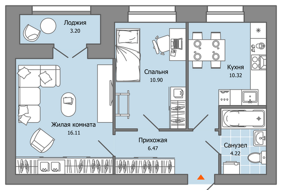 50 м², 2-комн. квартира, 8/8 этаж