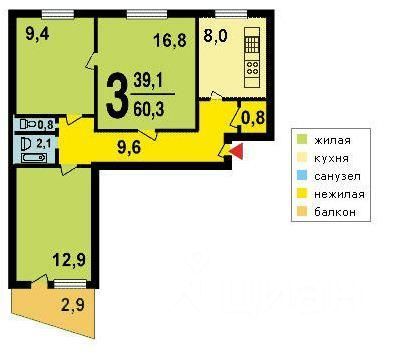 Продажа 3-комнатной квартиры 60,3 м², 9/9 этаж