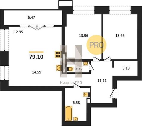 Продажа 2-комнатной квартиры 79,1 м², 3/4 этаж