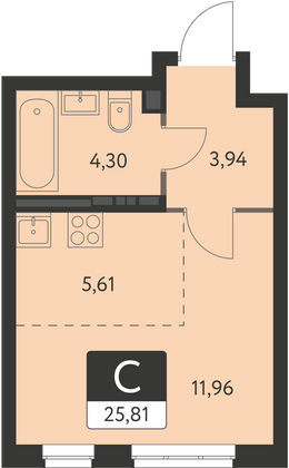 25,8 м², студия, 4 этаж