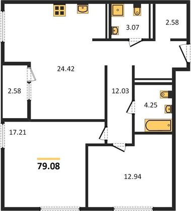 Продажа 2-комнатной квартиры 79,1 м², 3/26 этаж