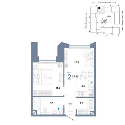 37,8 м², 2-комн. квартира, 27/30 этаж