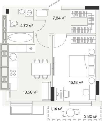 Продажа 1-комнатной квартиры 42,5 м², 7/7 этаж