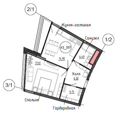 Продажа 1-комнатной квартиры 47,7 м², 3/10 этаж