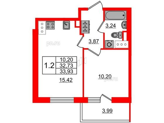 Продажа 1-комнатной квартиры 32,7 м², 17/17 этаж