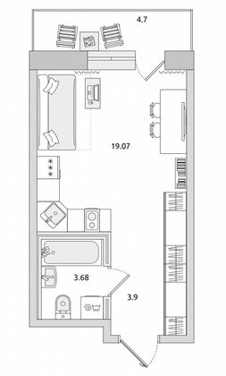 Продажа квартиры-студии 26,6 м², 11/21 этаж