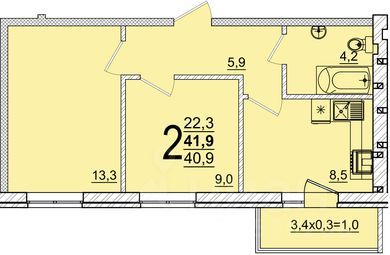 Продажа 2-комнатной квартиры 41,9 м², 5/5 этаж