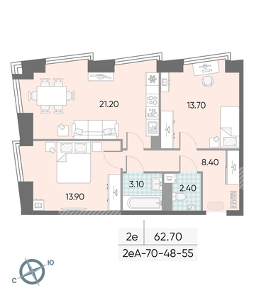 Продажа 2-комнатной квартиры 62,7 м², 51/58 этаж