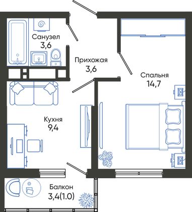 32,3 м², 1-комн. квартира, 8/24 этаж