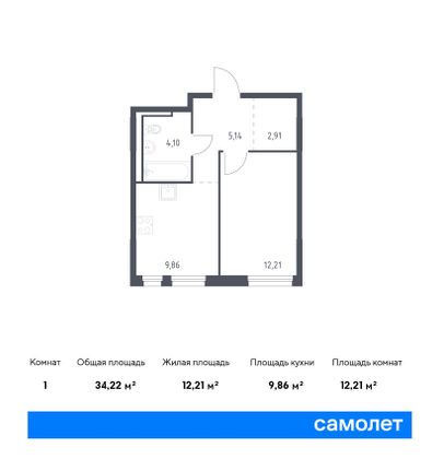 34,2 м², 1-комн. квартира, 12/18 этаж