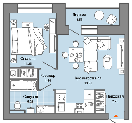 41 м², 2-комн. квартира, 7/7 этаж