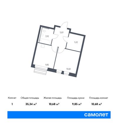 35,3 м², 1-комн. квартира, 8/10 этаж