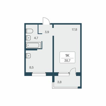 38,7 м², 1-комн. квартира, 13/17 этаж