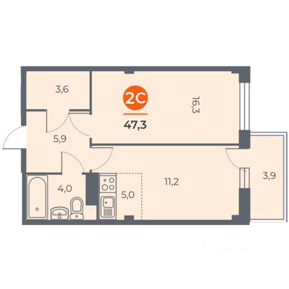 Продажа 1-комнатной квартиры 48 м², 3/20 этаж