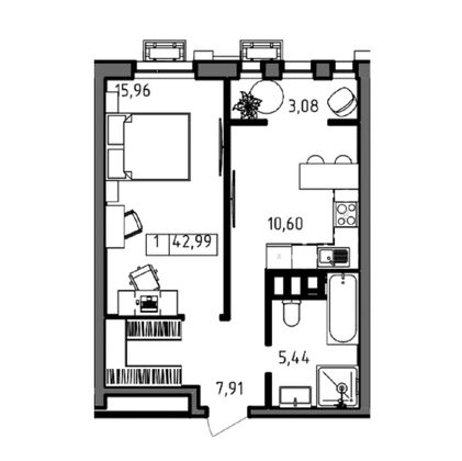 Продажа 1-комнатной квартиры 43 м², 20/23 этаж