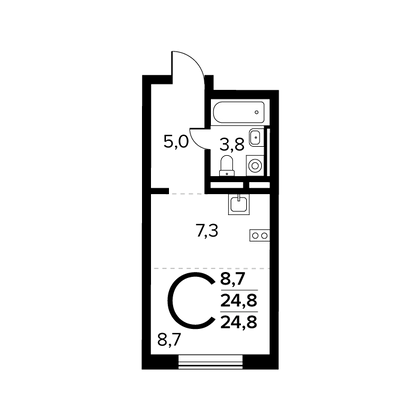 Продажа квартиры-студии 24,8 м², 3/14 этаж