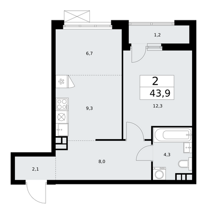 43,9 м², 2-комн. квартира, 4/18 этаж