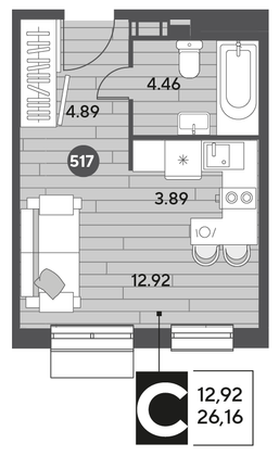 Продажа квартиры-студии 26,2 м², 10/15 этаж