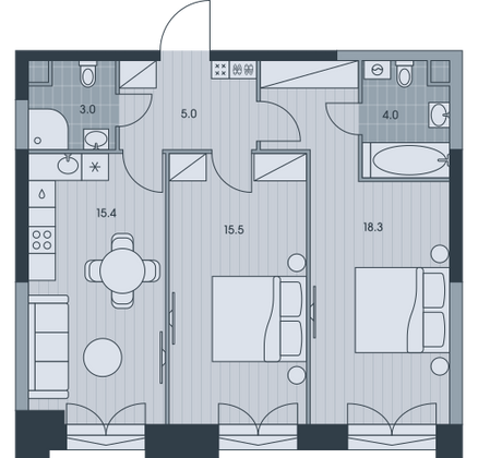 61,2 м², 3-комн. квартира, 4/34 этаж