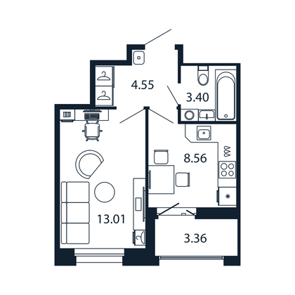 Продажа 1-комнатной квартиры 31,2 м², 7/12 этаж