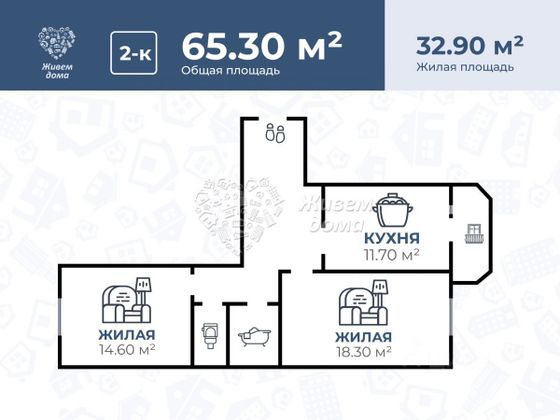 Продажа 2-комнатной квартиры 65,3 м², 2/9 этаж
