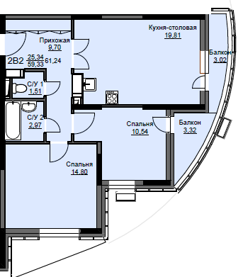 Продажа 2-комнатной квартиры 61,2 м², 8/17 этаж