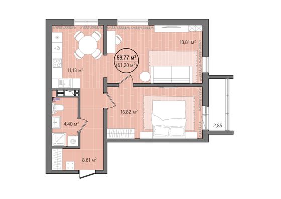 Продажа 2-комнатной квартиры 62,6 м², 4/14 этаж