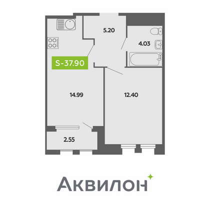 37,9 м², 1-комн. квартира, 2/4 этаж