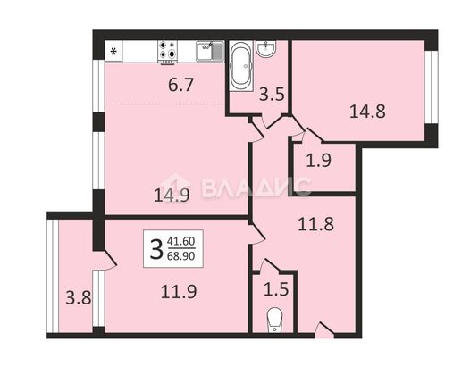 Продажа 3-комнатной квартиры 69 м², 5/15 этаж