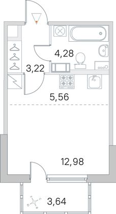 Продажа квартиры-студии 27,1 м², 4/5 этаж