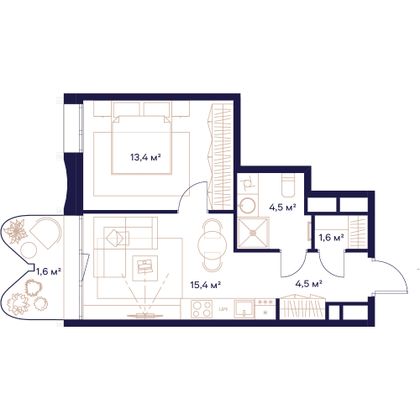 41 м², 1-комн. квартира, 8/23 этаж