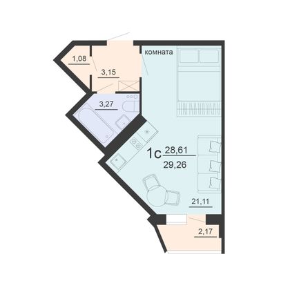Продажа 1-комнатной квартиры 29,3 м², 9/20 этаж