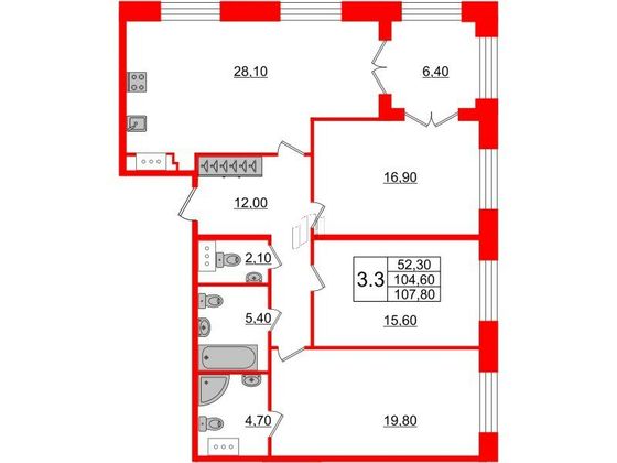 Продажа 3-комнатной квартиры 104,6 м², 4/8 этаж
